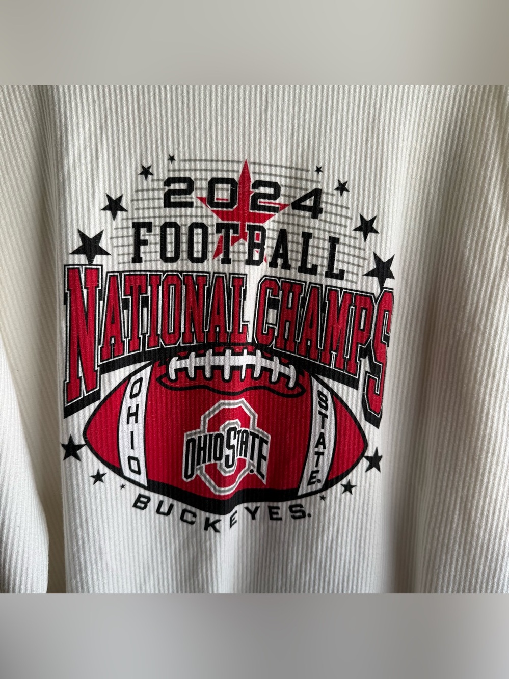 Women’s Ohio State Buckeyes 2024 National Champs Red Football Long Sleeve 2XL